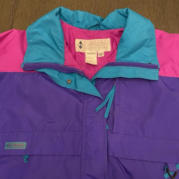 Columbia Sportswear RS Windbreaker Pink Purple Teal Retro 80s 90s Jacket Size XL - Picture 8 of 16